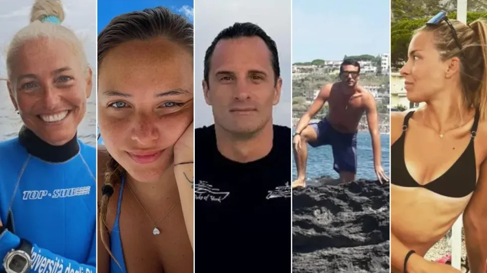 \u200bLEFT TO RIGHT: Monica Montefalcone, Giorgia Sommacal, Gianluca Benedetti, Federico Gualtieri and Muriel Oddenino, who died in the cave on Thursday