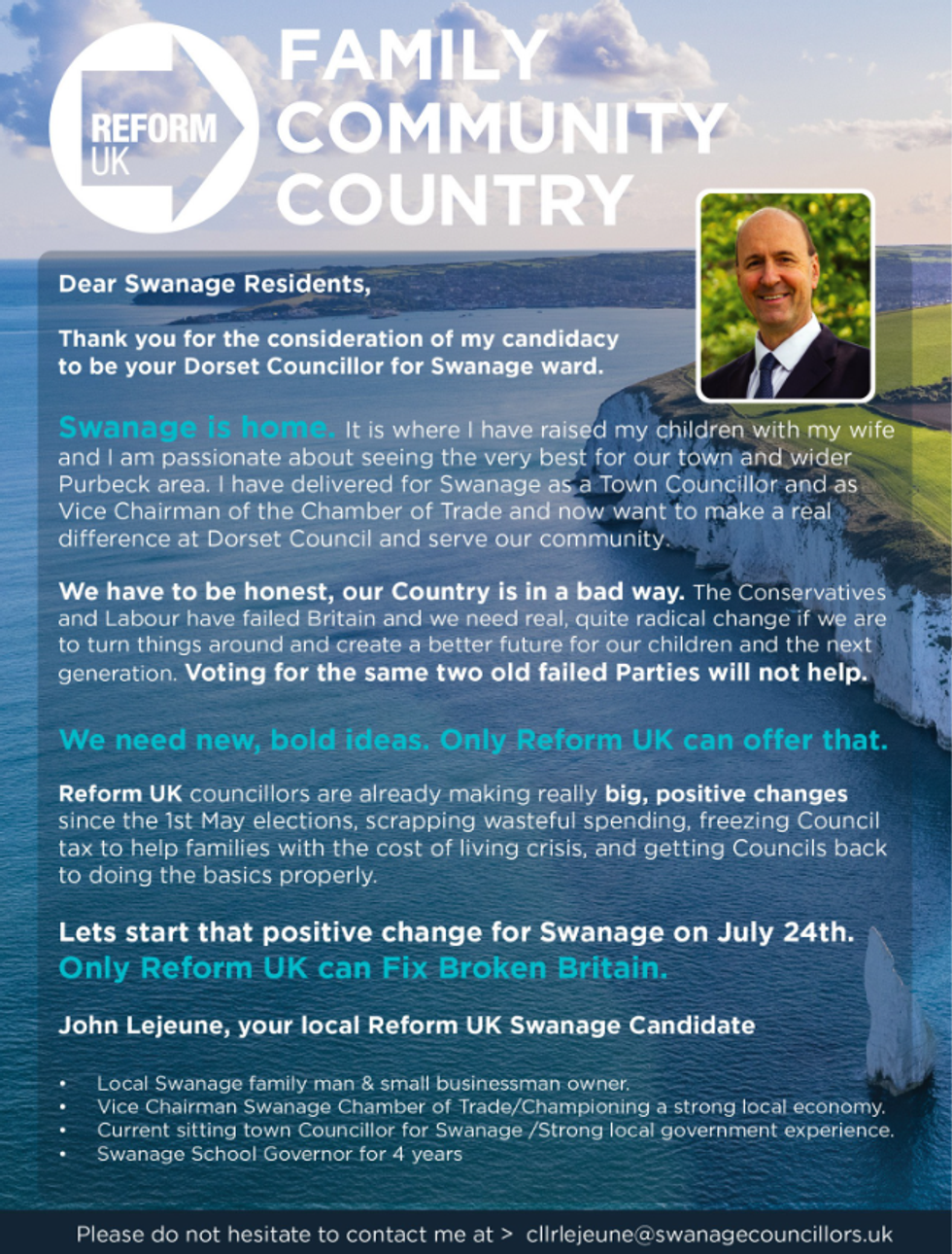 \u200bLejeune's message to Swanage residents