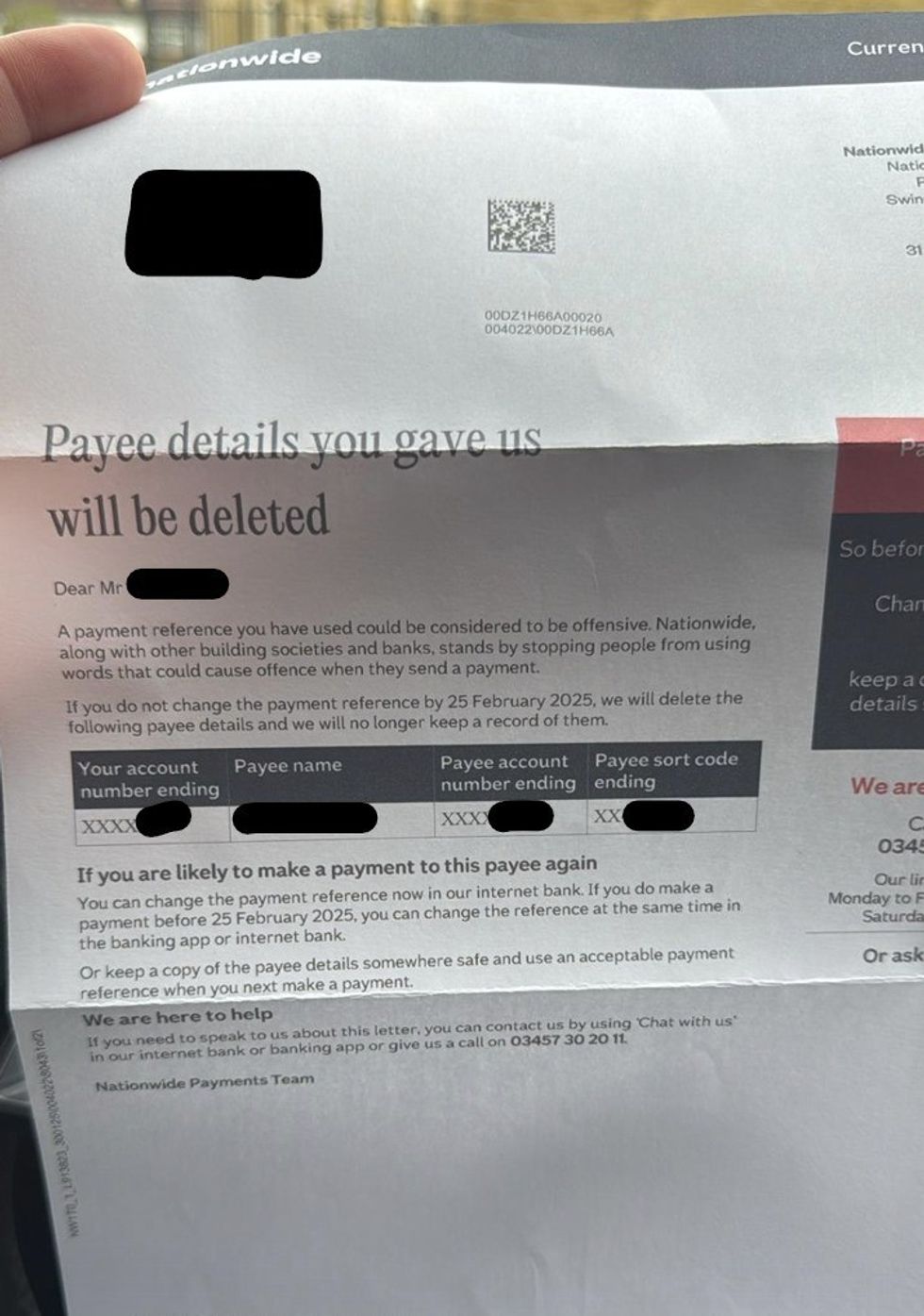 \u200bLetter from nationwide telling David Soffer his payment reference was offensive