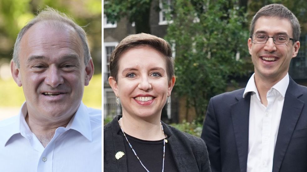 \u200bLiberal Democrat leader Sir Ed Davey and co-leaders for the Green Party, Carla Denyer and Adrian Ramsay, in pictures