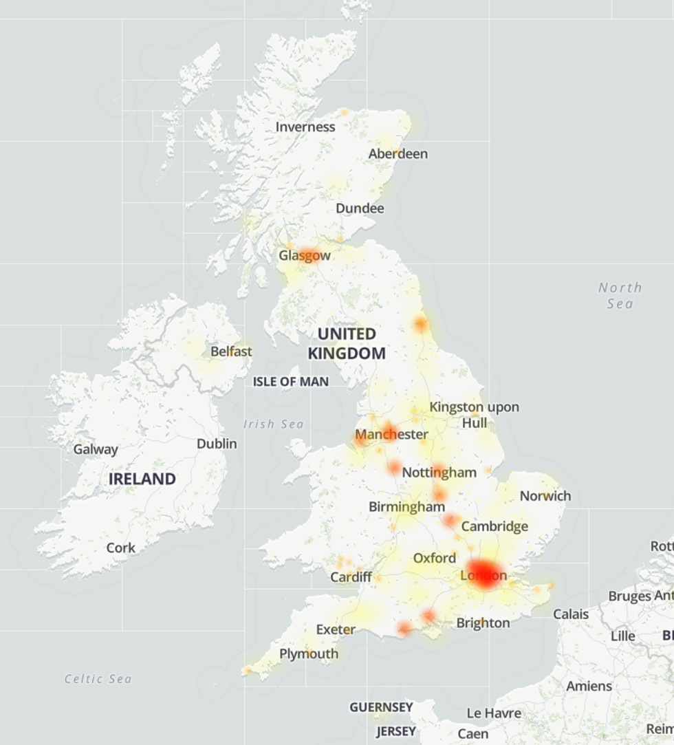\u200bLondon, Manchester and Glasgow reported the most outages