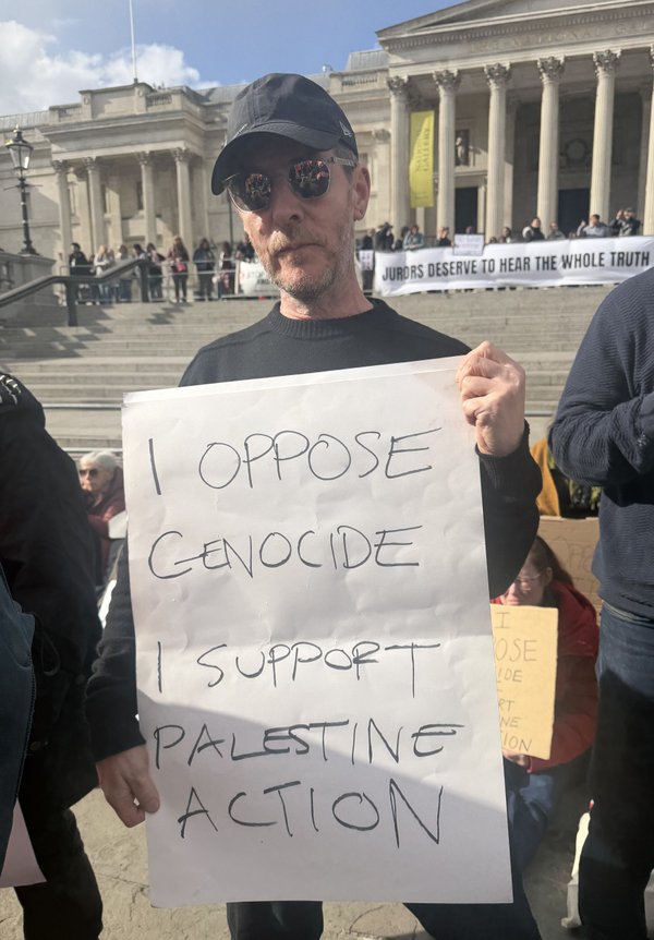 \u200bMassive Attack musician Robert Del Naja during the demonstration against the ban on Palestine Action, in Trafalgar Square, central London