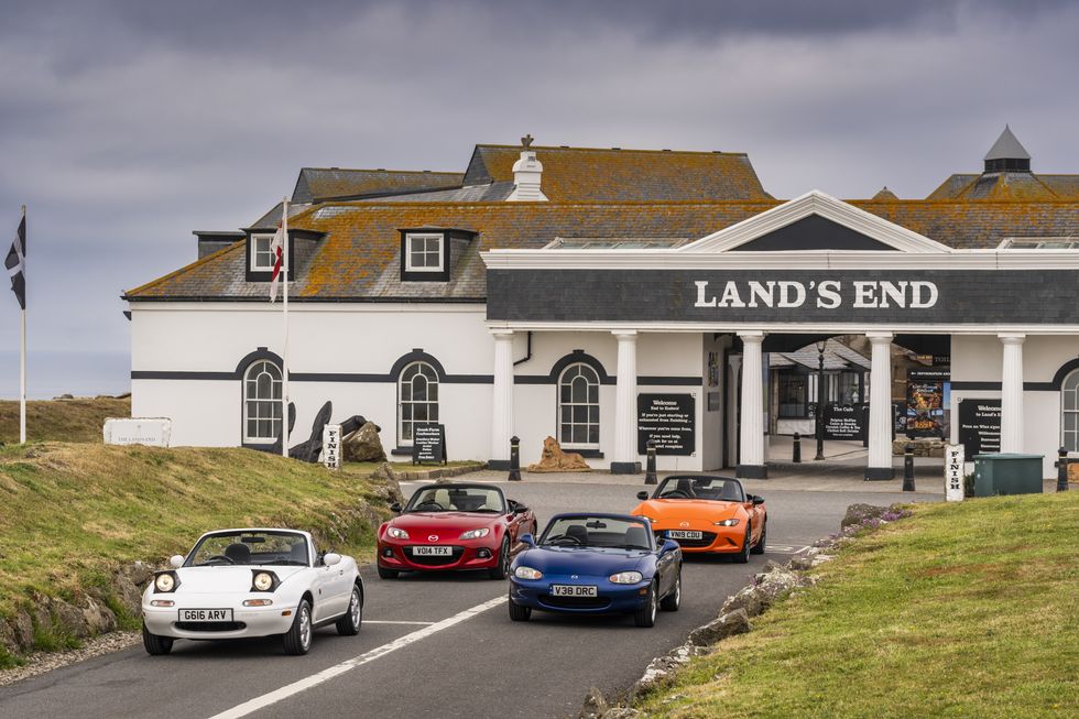 \u200bMazda MX-5 models throughout the generations at Land's End