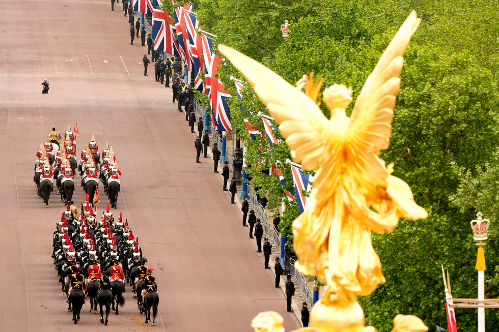 \u200bMembers of the Household Cavalry on The Mall near Buckingham Palace in central London