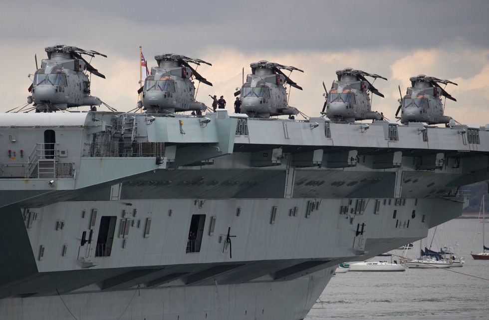 \u200bMerlin helicopters on the flight deck of HMS Queen Elizabeth