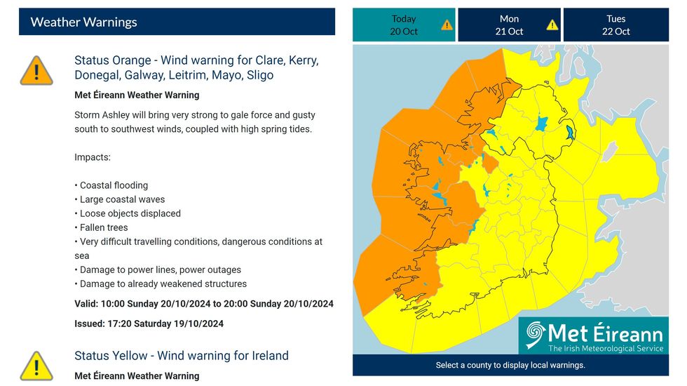 \u200bMet Eireann issued a weather warning for all of Ireland and Northern Ireland