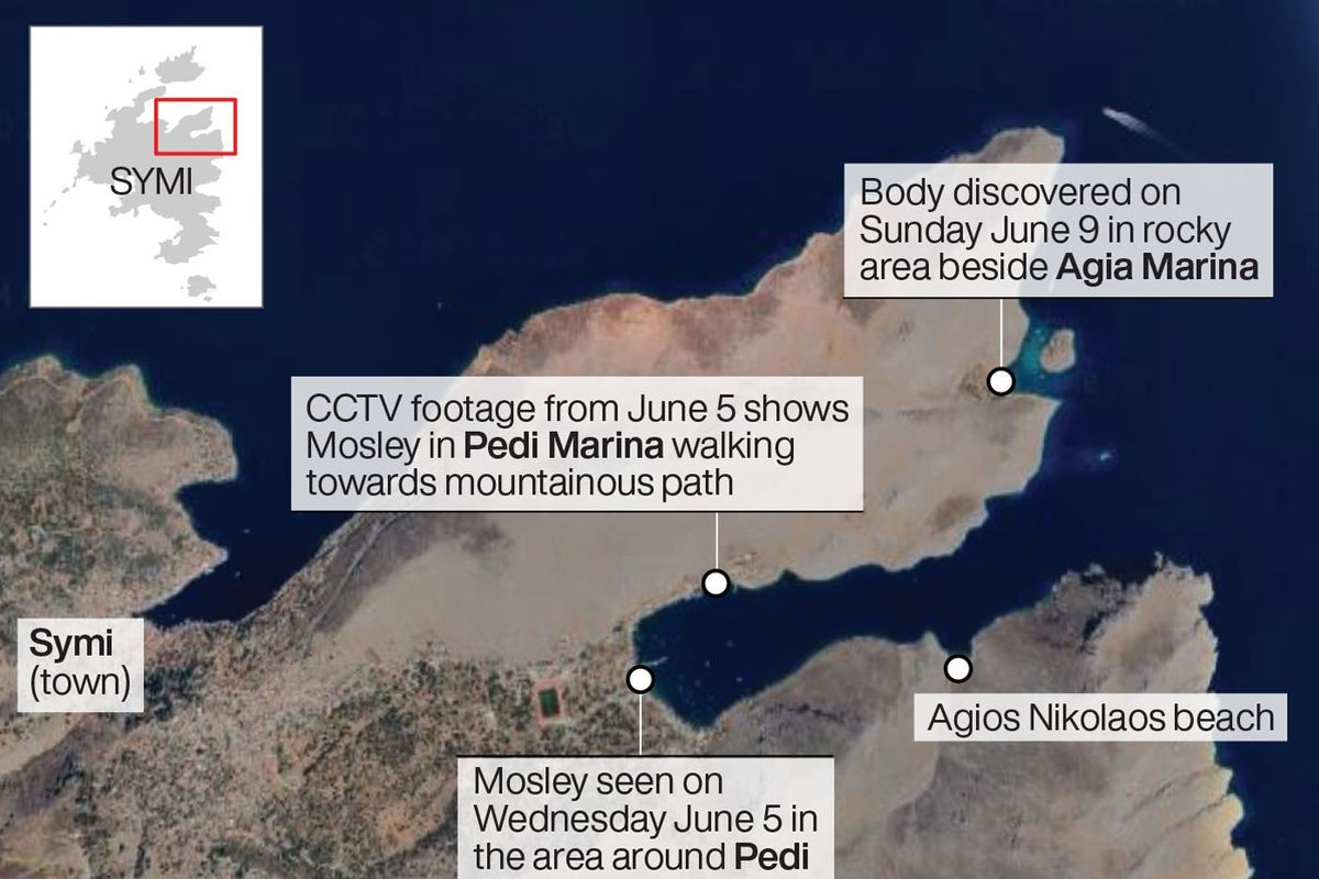 \u200bMichael Mosley: Map showing where the body was found