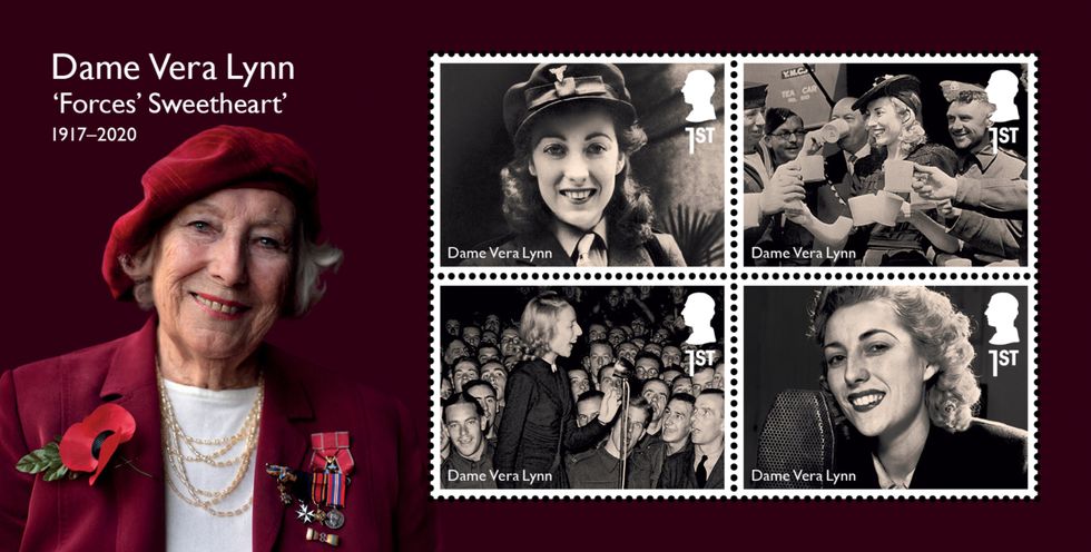 \u200bMini-sheet of stamps showing Dame Vera Lynn in different aspects of her wartime career to mark the 80th anniversary of VE Day