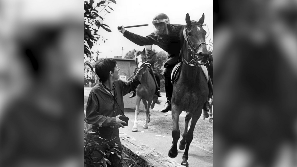 \u200bMounted police officers met the protesters