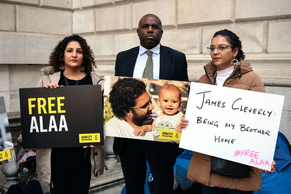 \u200bMr Lammy with Mona (L) and Sanaa Seif (R)