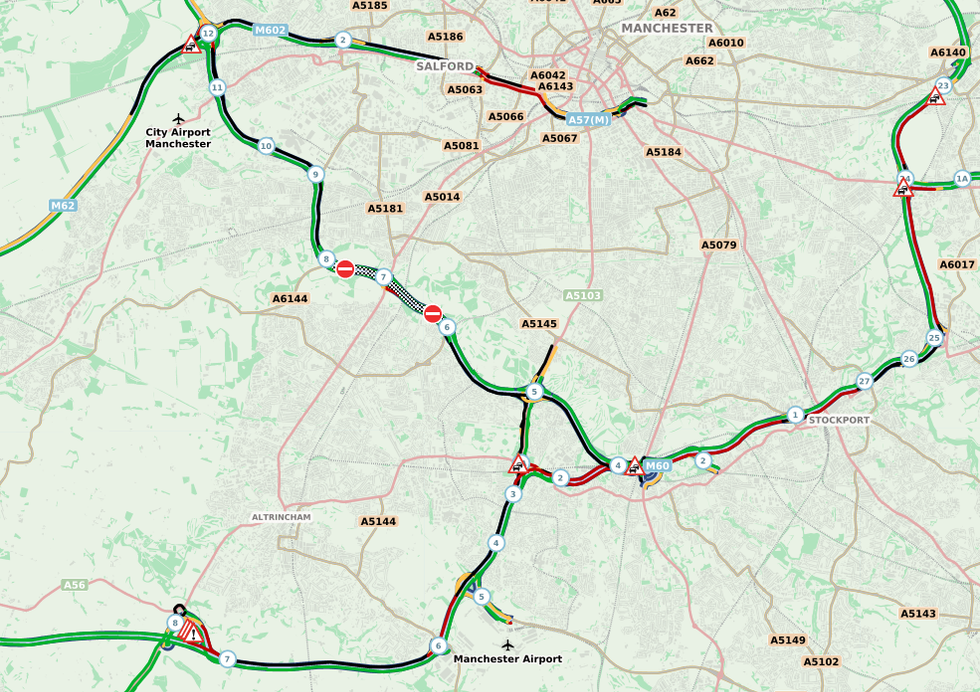 \u200bNational Highways maps show traffic chaos across Greater Manchester