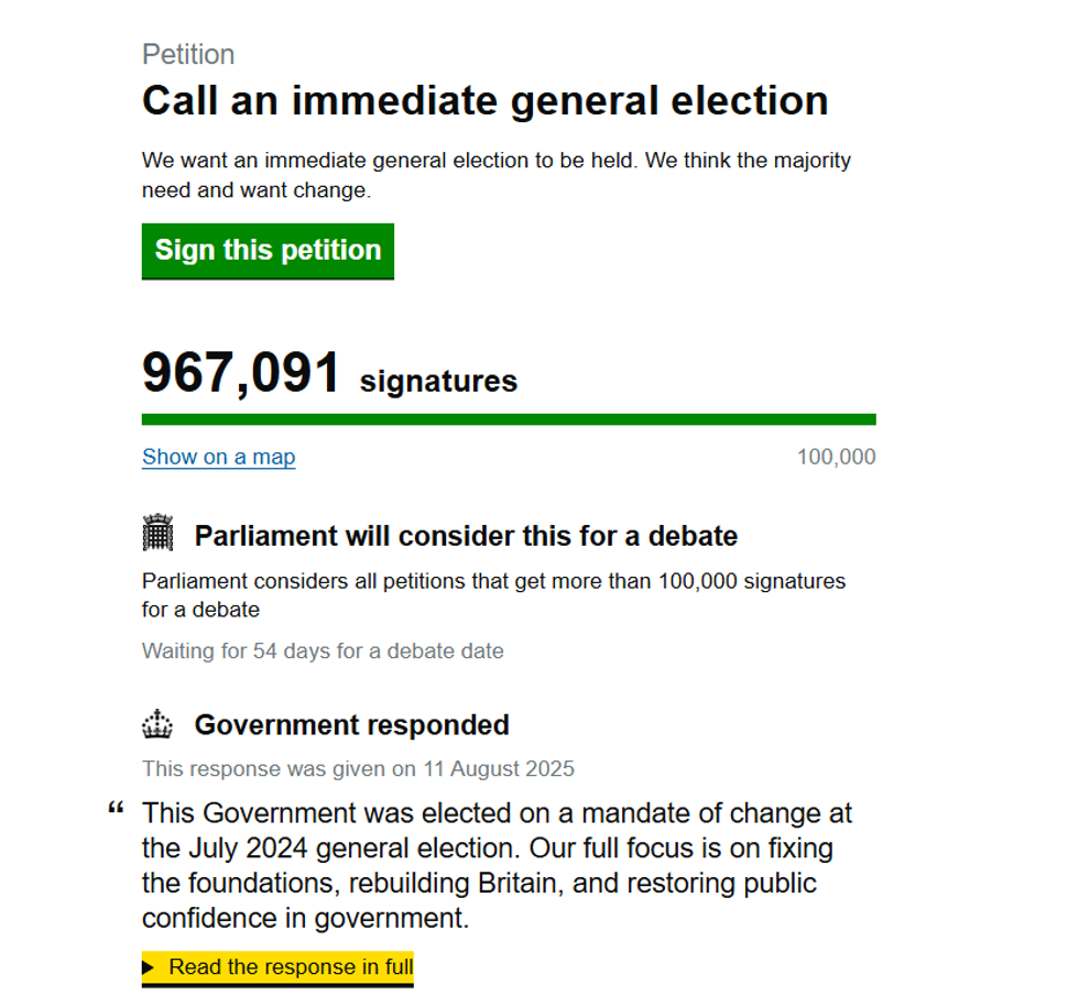 u200bNearly one million people have signed the petition calling for a general election