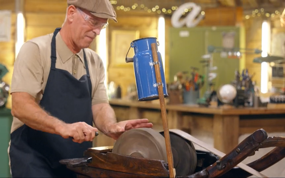 \u200bNella uses his great-grandfather's sharpener for the first time