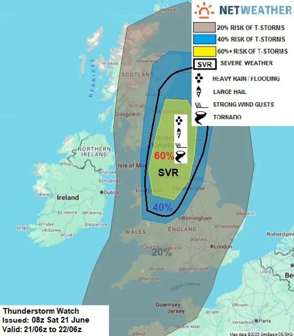 \u200bNetweather map shows tornadoes could strike within thunderstorm warning zone