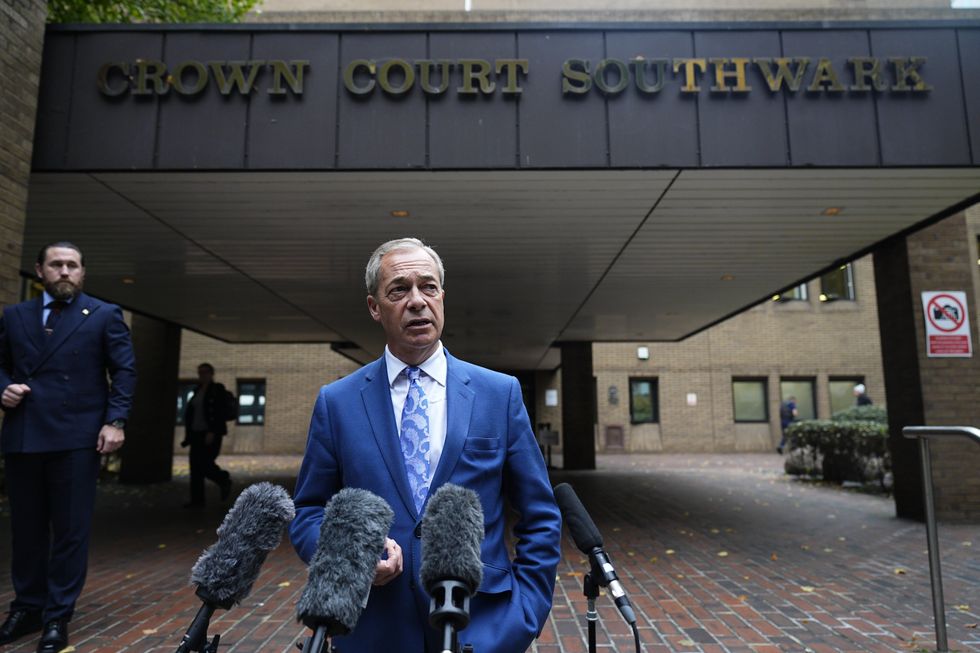 u200bNigel Farage outside Southwark Crown Court