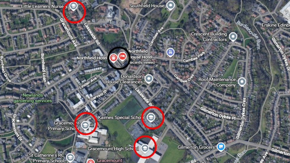 \u200bNorthfield House Hotel site in conjunction to its proximity to schools and nurseries in the area (all within a 0.3 mile radius)