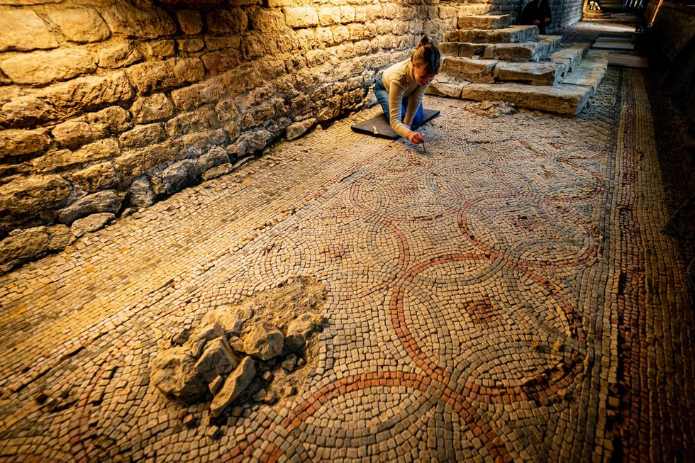 \u200bOne of the floor mosaics at Chedworth Roman Villa in Gloucestershire