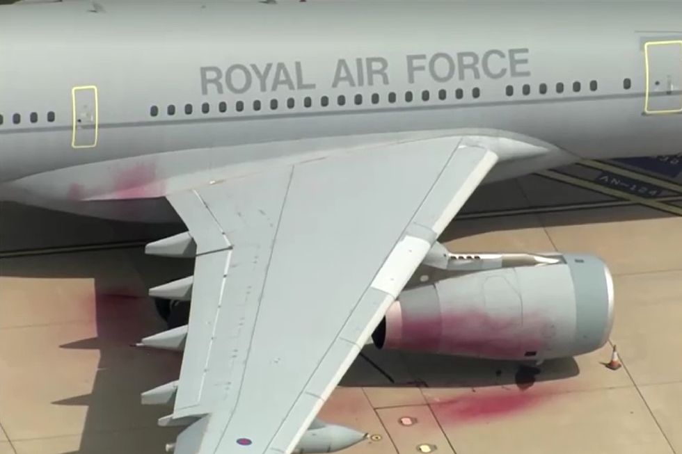 \u200bPalestine Action entered the base and spray-painted the engine of a Airbus Voyager aircraft