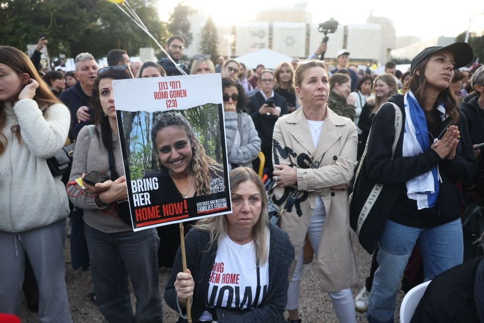 \u200bPeople gather in what's known as Hostages Square