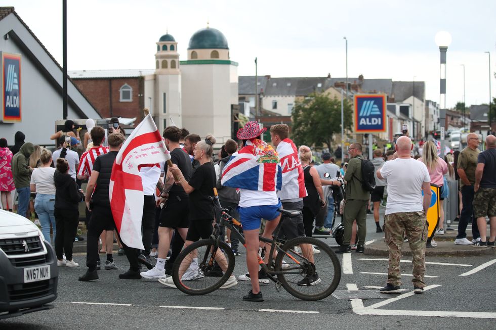 \u200bPeople protest in Sunderland city centre