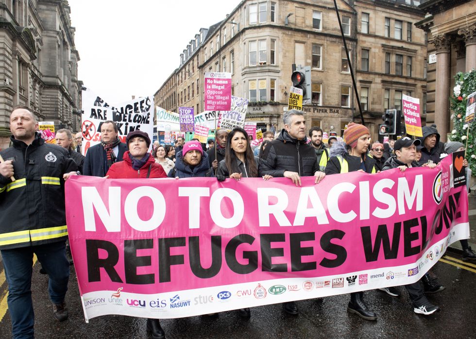 \u200bPeople take part in the Resist Racism Scotland rally in George Square, Glasgow,