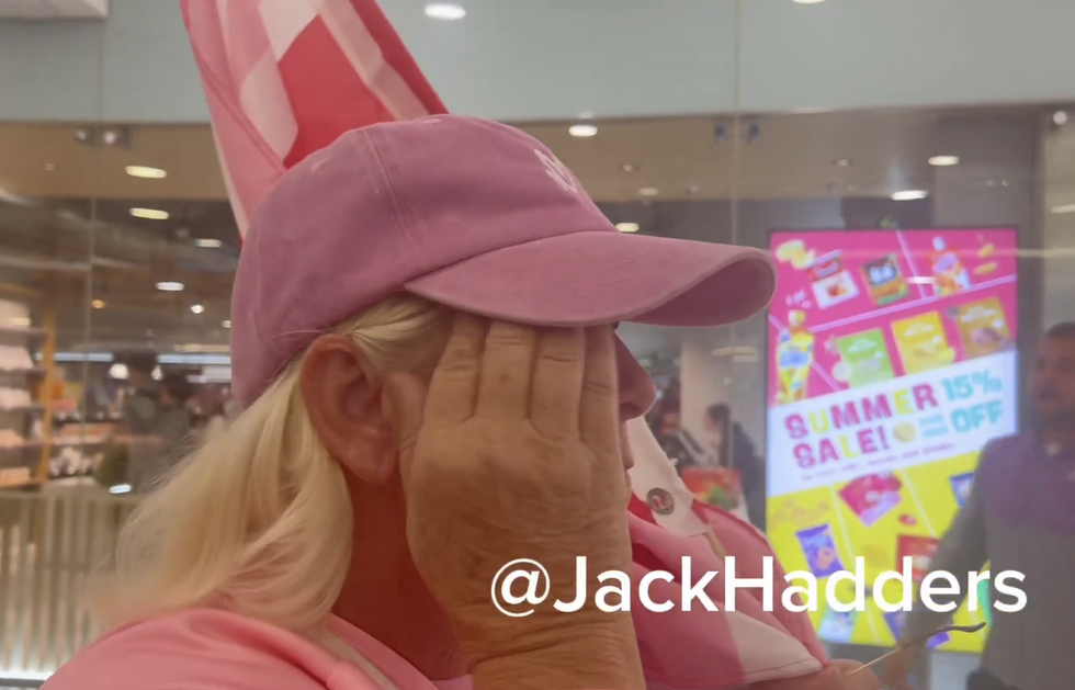 \u200bPink Ladies leader Lorraine at Canary Wharf protest
