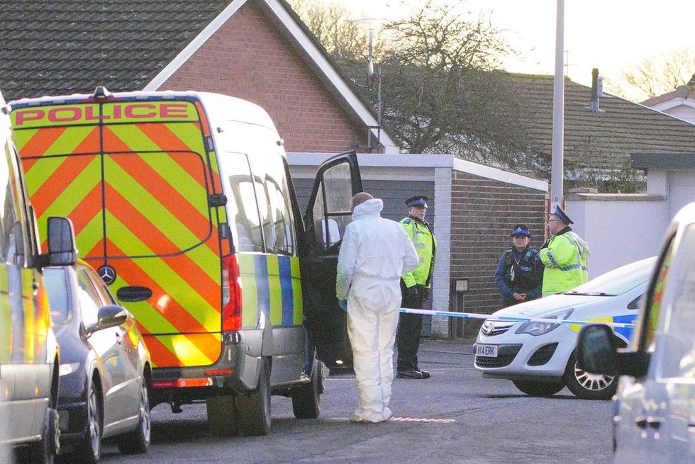 \u200bPolice and forensics near the scene in Lime Close, in the Mead Vale area of Weston-super-Mare