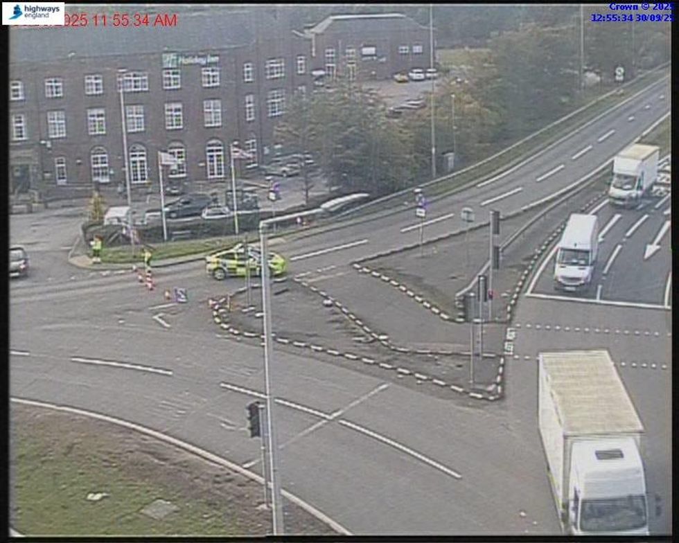 \u200bPolice can be seen at the closure of the A66 this afternoon