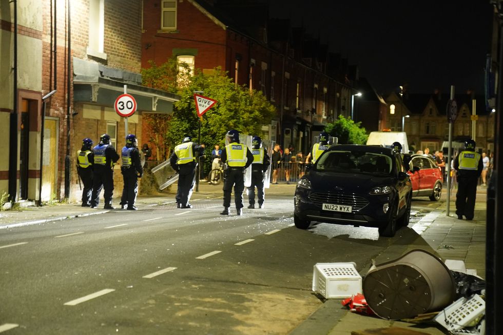 \u200bPolice officers on the streets of Hartlepool following a violent protest