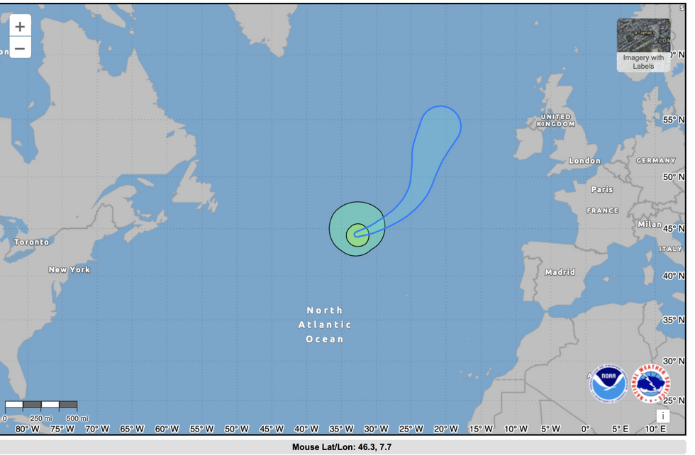 \u200bPredicted path of ex-hurricane Isaac