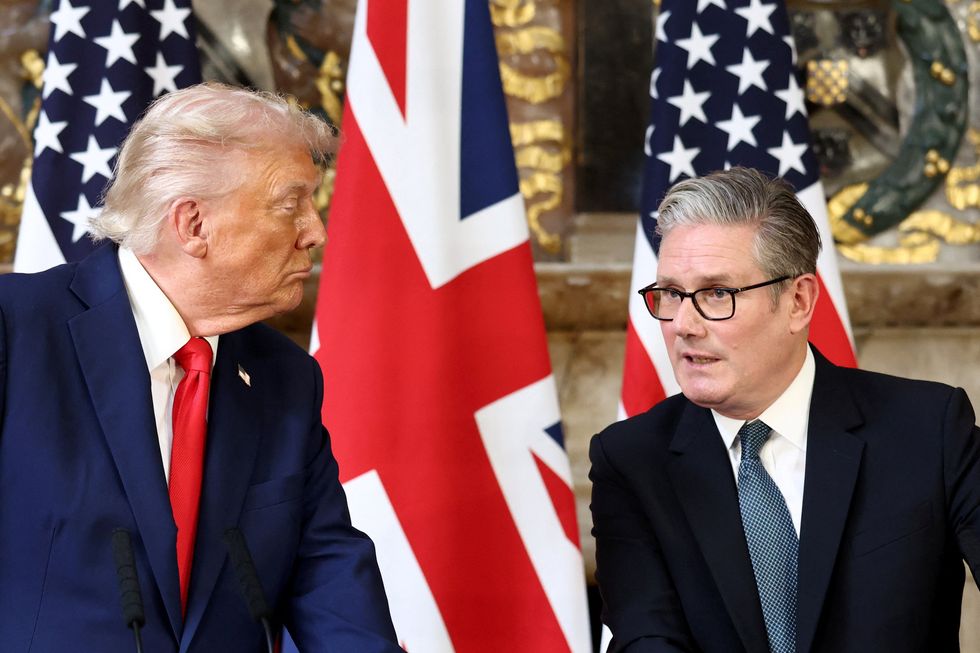 \u200bPresident Donald Trump listens as Prime Minister Keir Starmer