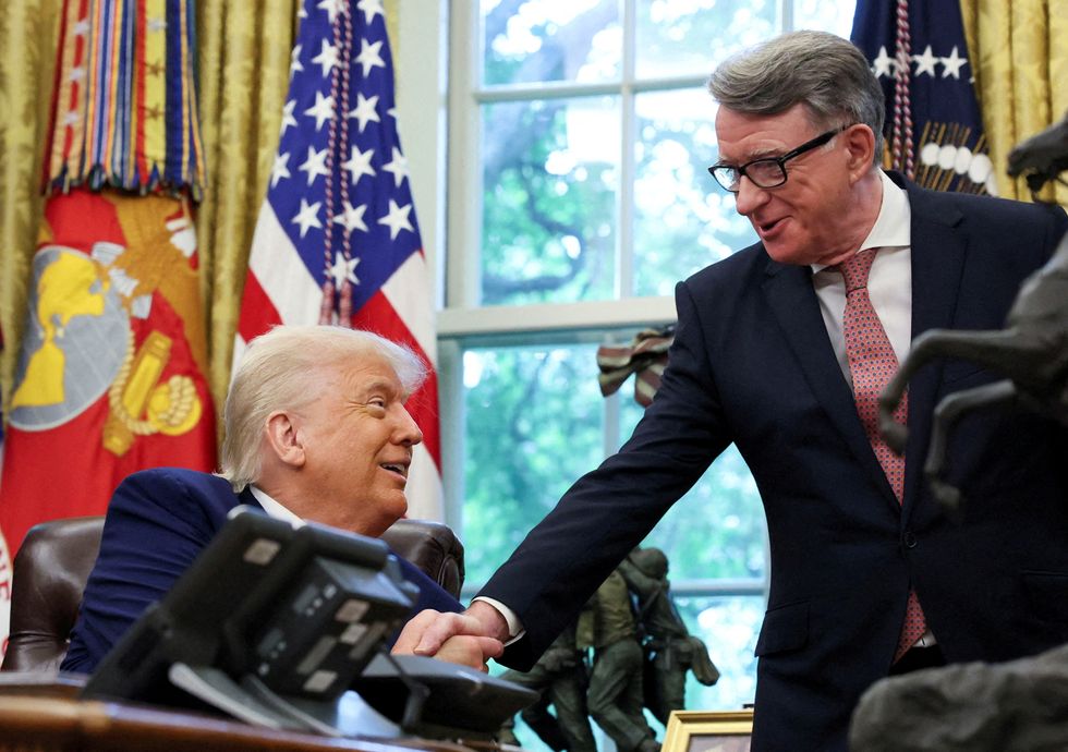 \u200bPresident Donald Trump shakes hands with Britain's ambassador to the United States, Peter Mandelson