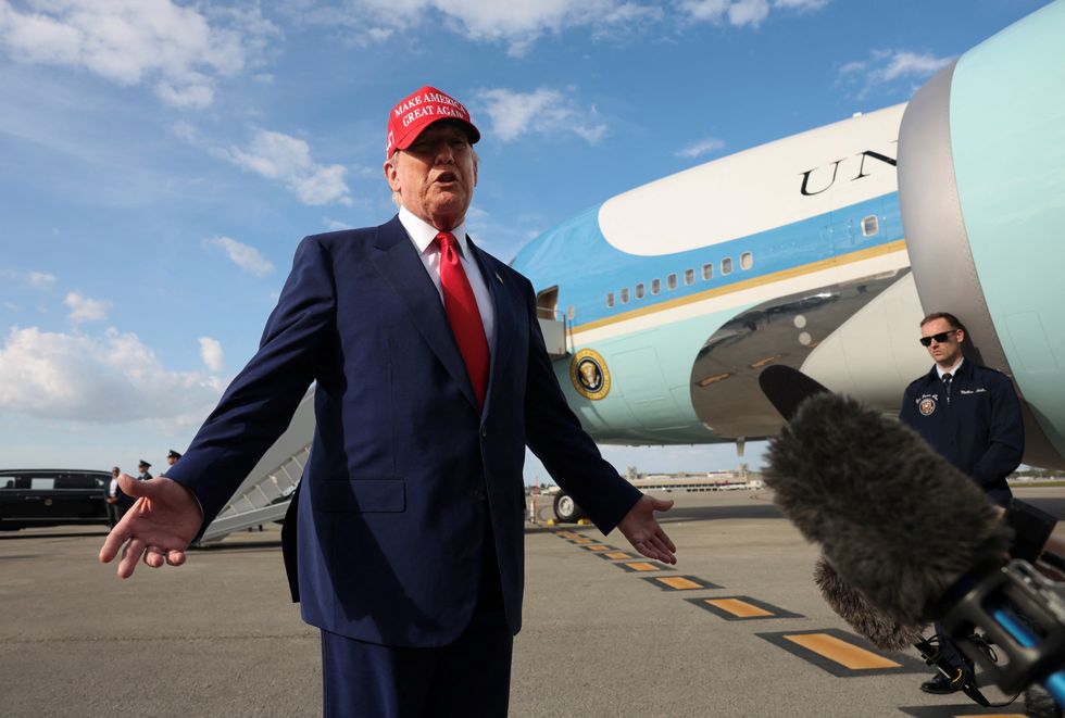 \u200bPresident Donald Trump speaks to reporters upon arrival in West Palm Beach, Florida,