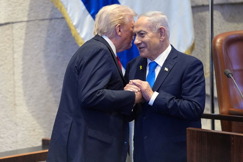 \u200bPresident Donald Trump talks with Israel's Prime Minister Benjamin Netanyahu at the Knesset
