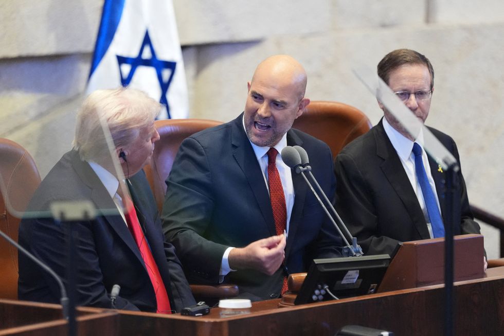\u200bPresident Donald Trump talks with Speaker Amir Ohana