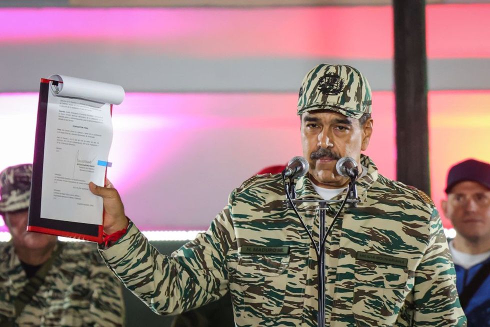 \u200bPresident Nicolas Maduro gestures to the crowd during a pro-government rally on January 7, 2025 in Caracas, Venezuela