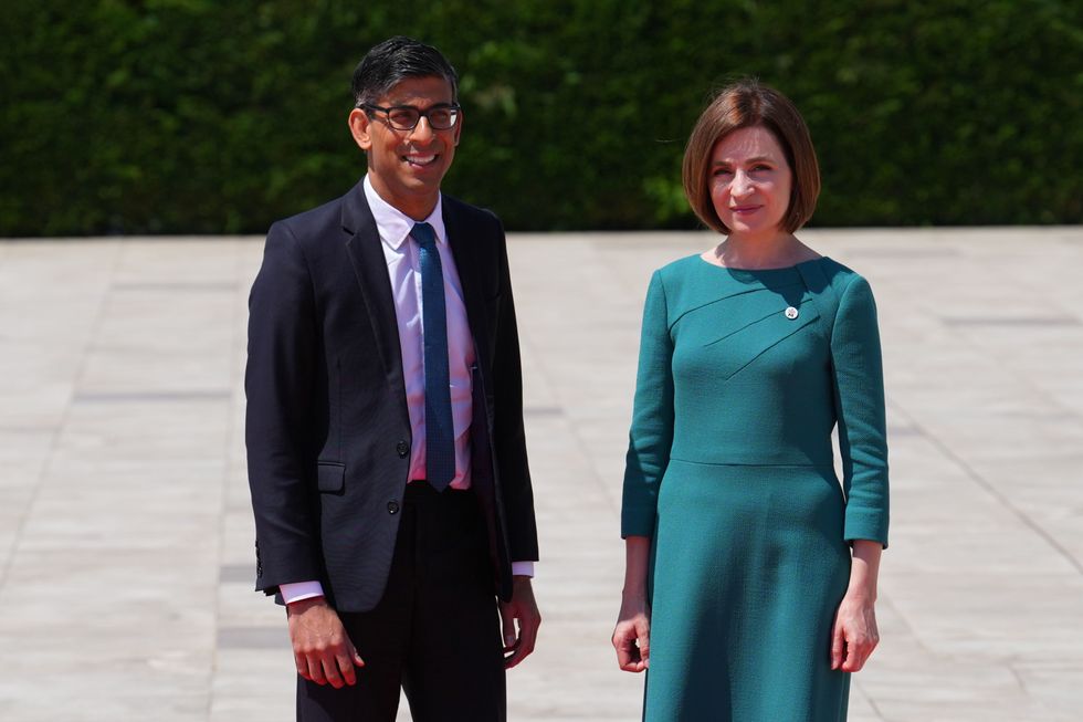 \u200bPresident of Moldova Maia Sandu welcomes Prime Minister Rishi Sunak to the EPC summit