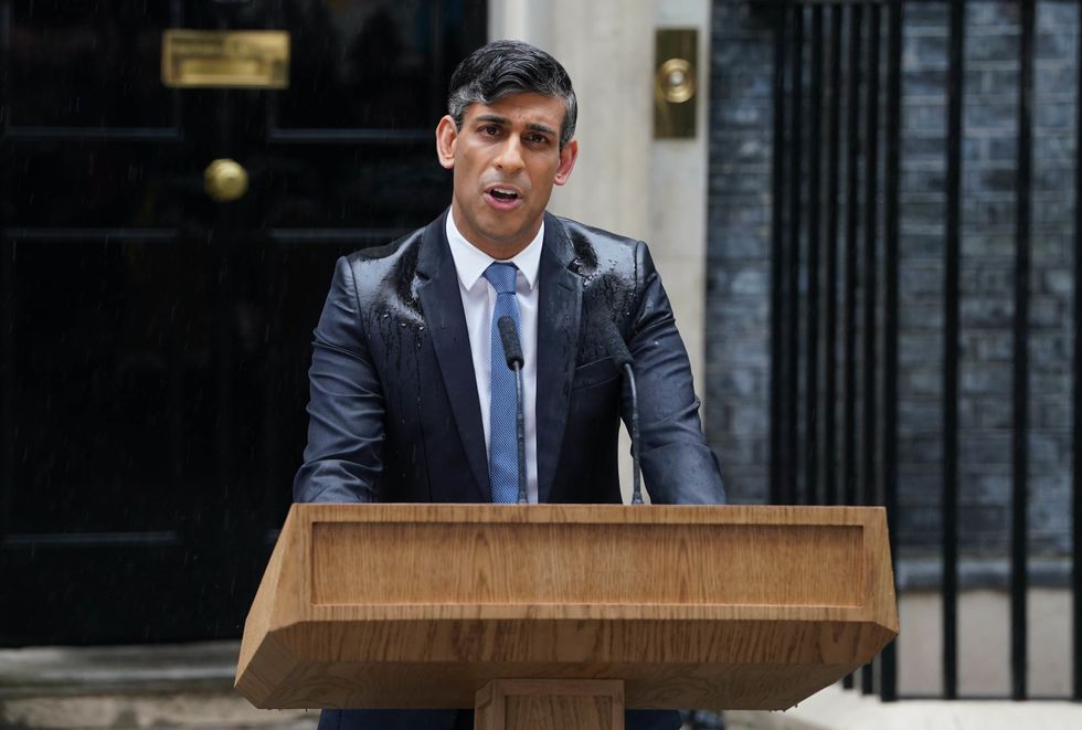 \u200bPrime Minister Rishi Sunak issues a statement outside 10 Downing Street