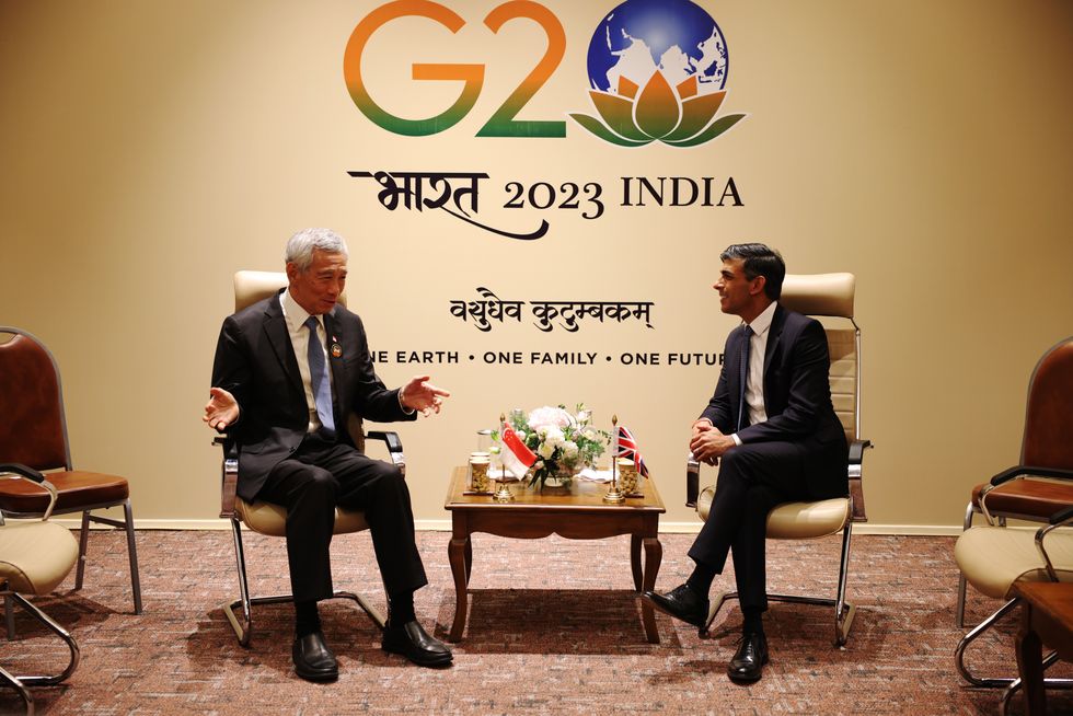 \u200bPrime Minister Rishi Sunak (right) during a bilateral meeting with Singapore prime minister Lee Hsien Loong during the G20 Summit in New Delhi, India