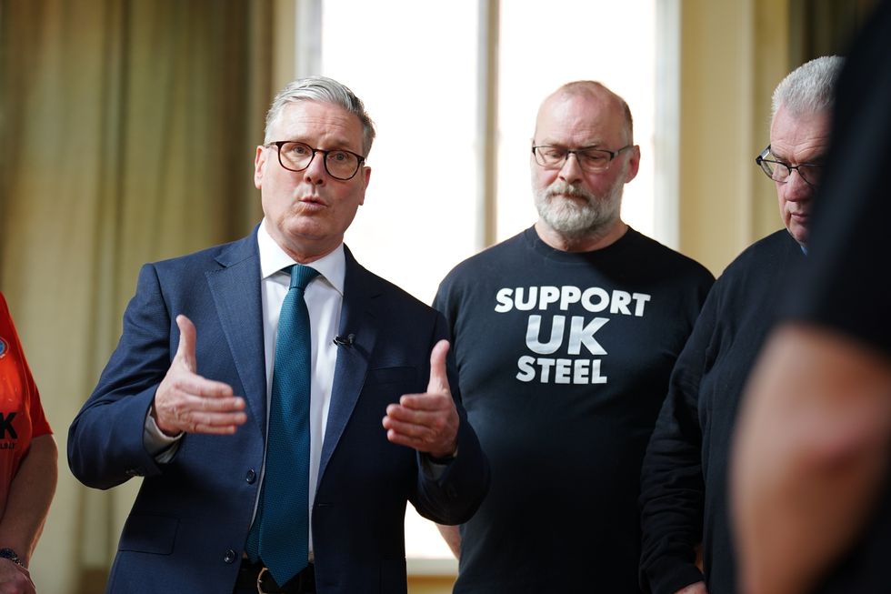 \u200bPrime Minister Sir Keir Starmer during a visit to meet British Steel workers in Appleby Village Hall near Scunthorpe