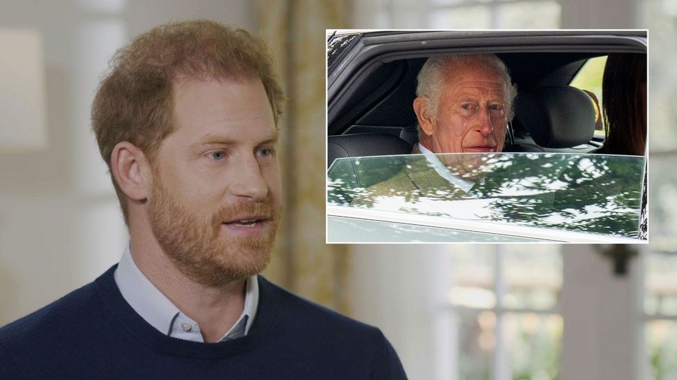 \u200bPrince Harry with inset of King Charles