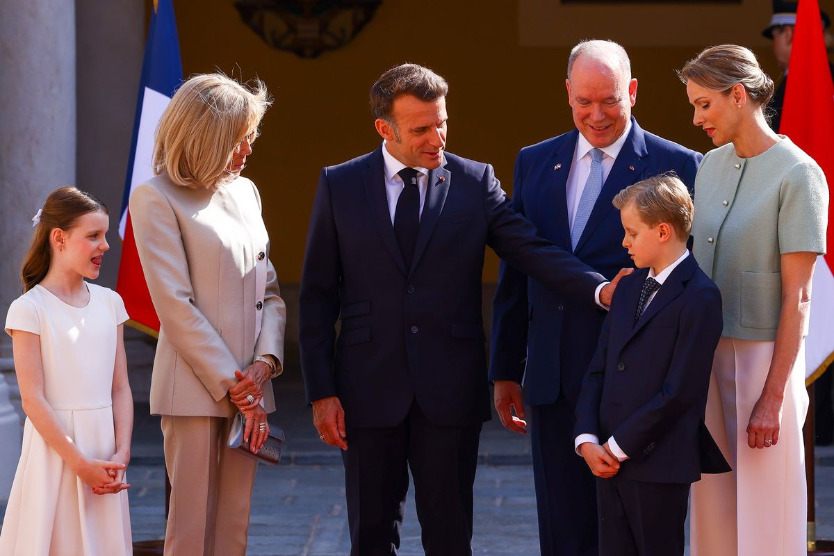 \u200bPrince Jacques and Princess Gabriella, Prince Albert, Princess Charlene,  Emmanuel Macron, Brigitte Macron