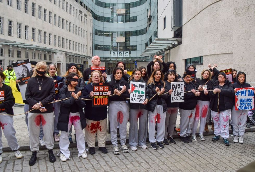\u200bPro-Israel activists protesting outside the BBC in February 2024