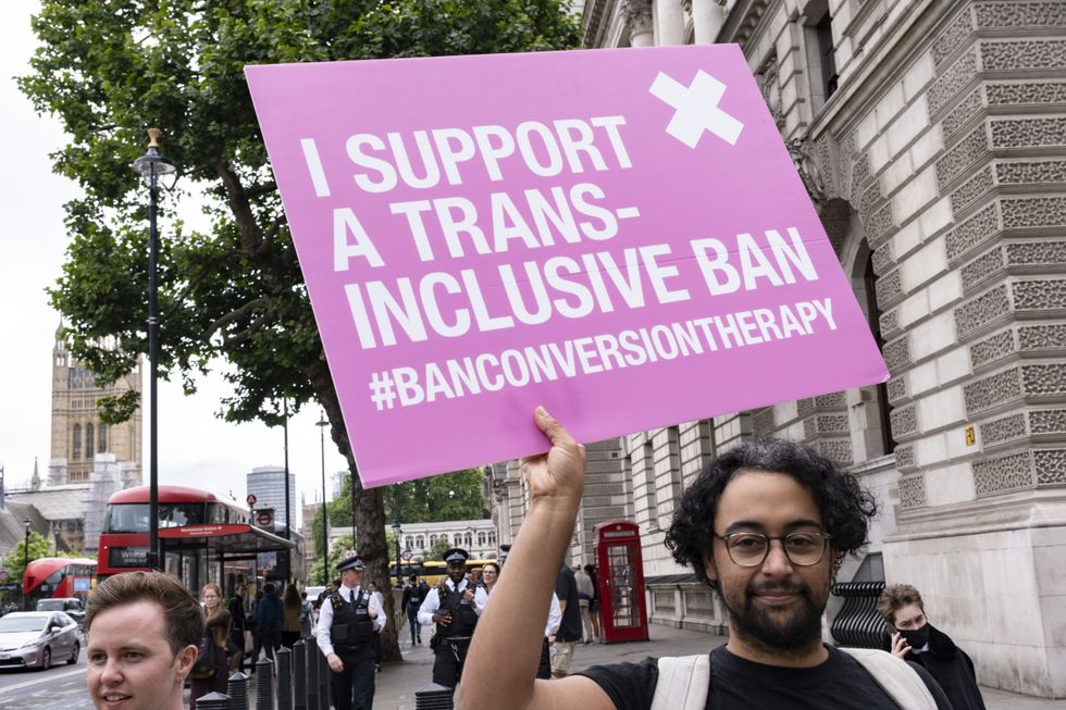\u200bProtesters gathered to support ban on trans conversion therapy