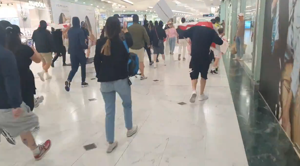 \u200bProtesters were filmed entering the Canary Wharf Shopping Centre