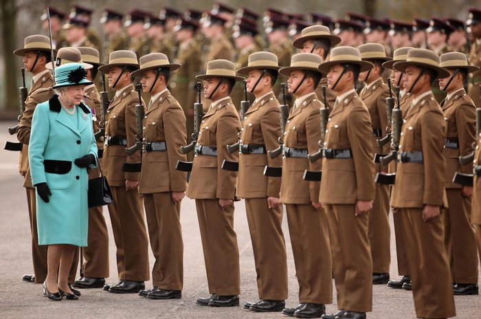 \u200bQueen Elizabeth II inspecting the Queen's Gurkha Engineers Attestation Party in 2011