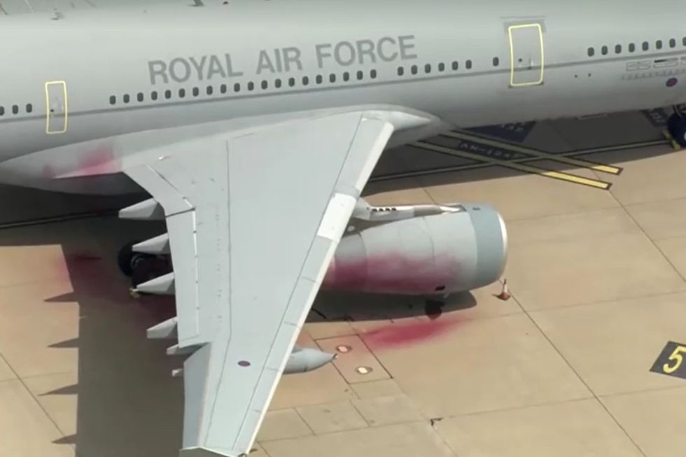 \u200bRed paint sprayed onto an RAF jet