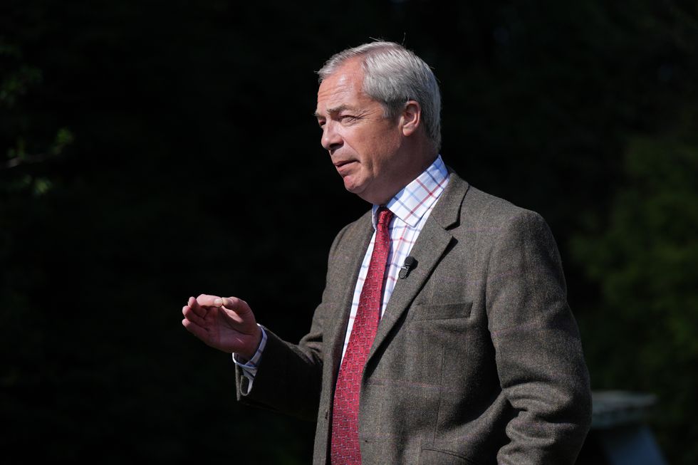\u200bReform UK leader Nigel Farage speaking to media at the Denby Lodge in Ripley, Derbyshire