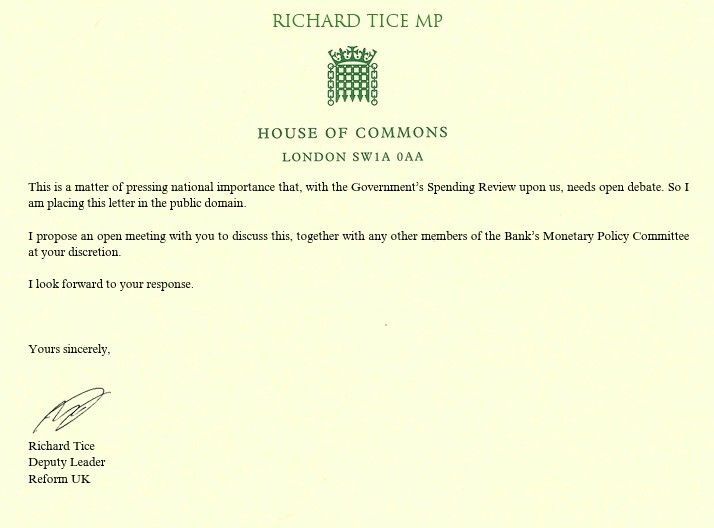 \u200bRichard Tice's letter to the Bank of England (part 2)