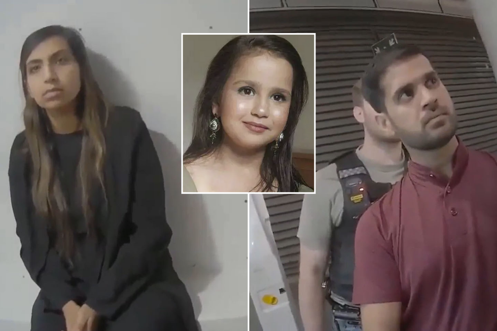 \u200bScreen grab from body cam footage of the arrest of Sara Sharif's stepmother, Beinash Batool and Sara Sharif's uncle Faisal Malik